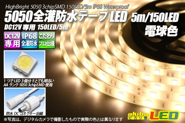 画像1: 全灌防水テープLED 30LED/m IP68 電球色 5m (1)