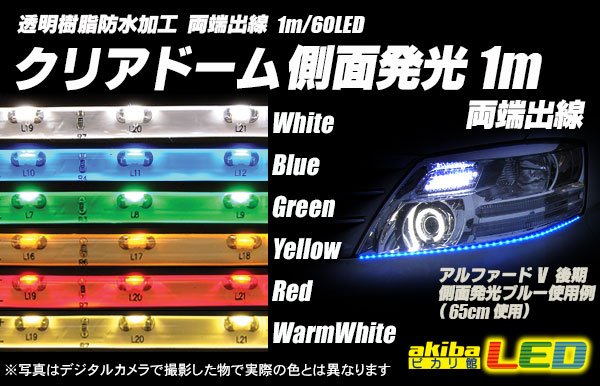 画像1: 1m両端出線 側面発光クリアドームテープLED (1)