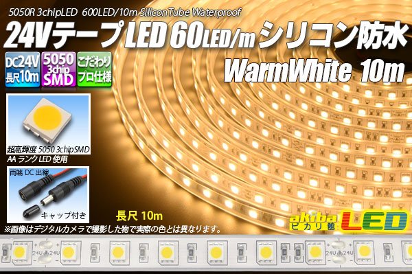 画像1: 24VテープLED60LED/mシリコン防水 電球色 10m (1)