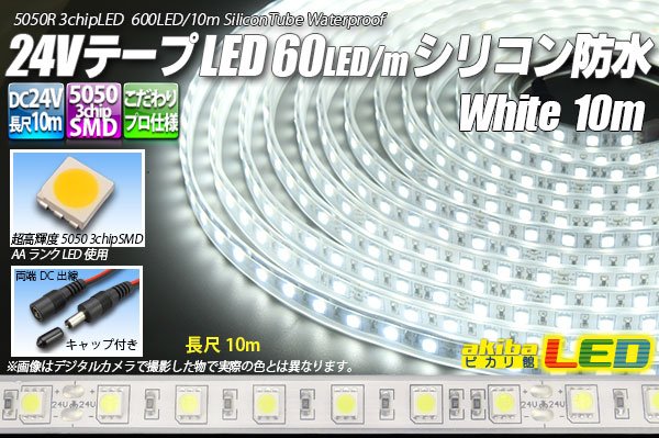 画像1: 24VテープLED60LED/mシリコン防水 白色 10m (1)