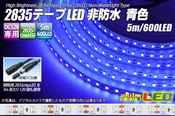 画像1: 2835テープLED 非防水 青色 5m/600LED (1)
