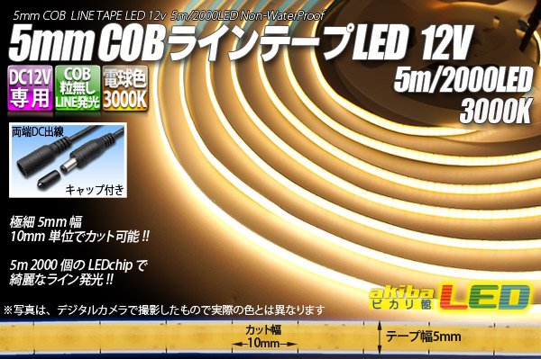 画像1: 5mm COBラインテープLED 5m/2000LED 昼光色 3000K (1)