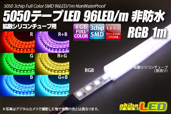 画像1: 5050テープLED 96LED/m 非防水 RGB 1m (1)