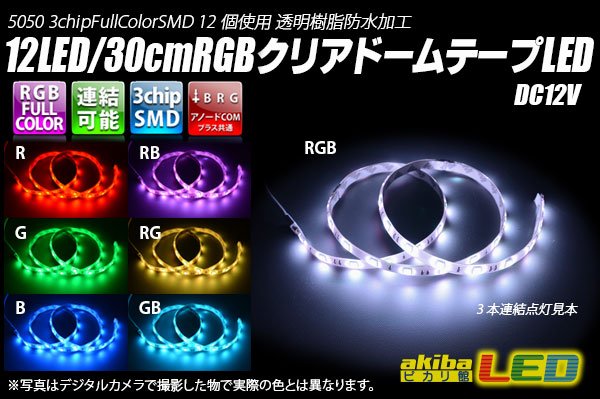 画像1: RGB 12LED/30cm 防水テープLED　アノードCOM (1)