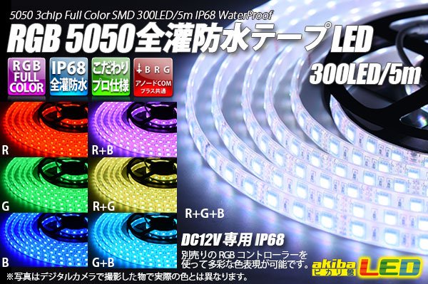 画像1: 全灌防水テープLED 60LED/m IP68 RGB 1-5m (1)