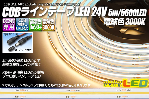 COBラインテープLED 24V 5m 電球色3000K 高演色Ra90+ - akibaLED ピカリ館